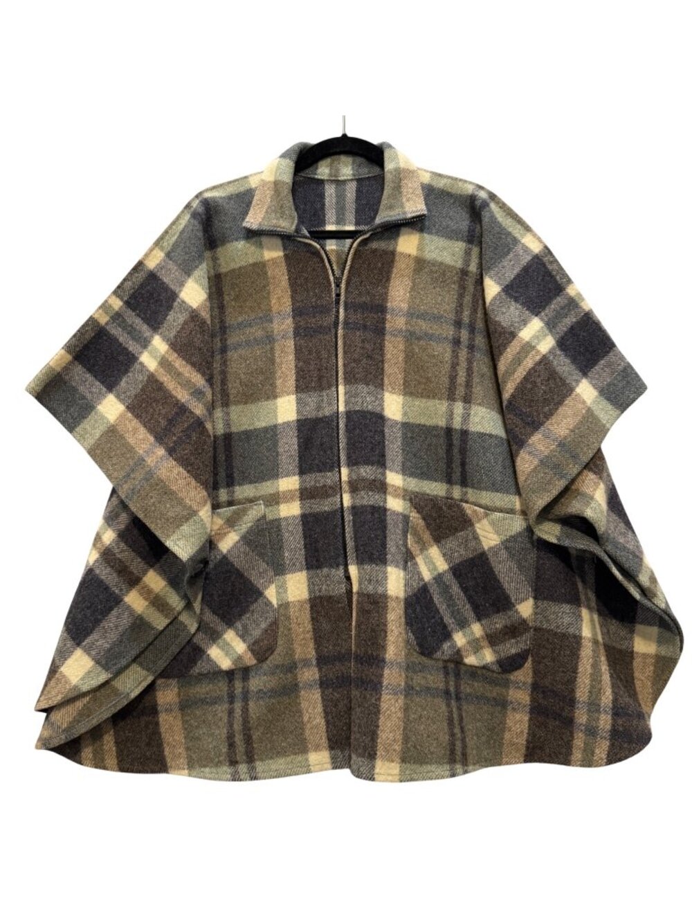 Vintage Amana Woolen Mills Poncho Size L 1970s Boho Hippie Earth Tones Plaid